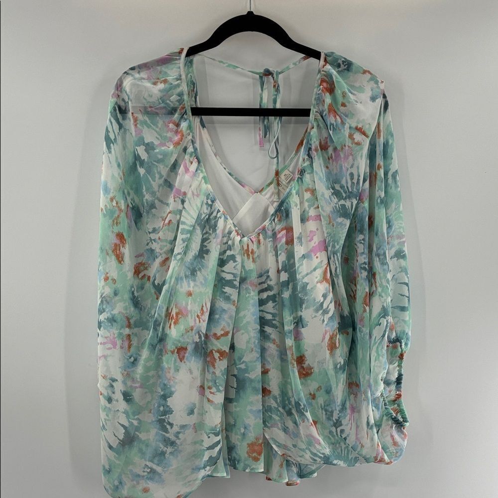 3For$20 Cato Elegant Multicolor Tie Dye Ballon Sleeve Women's Blouse NWOTsize XL